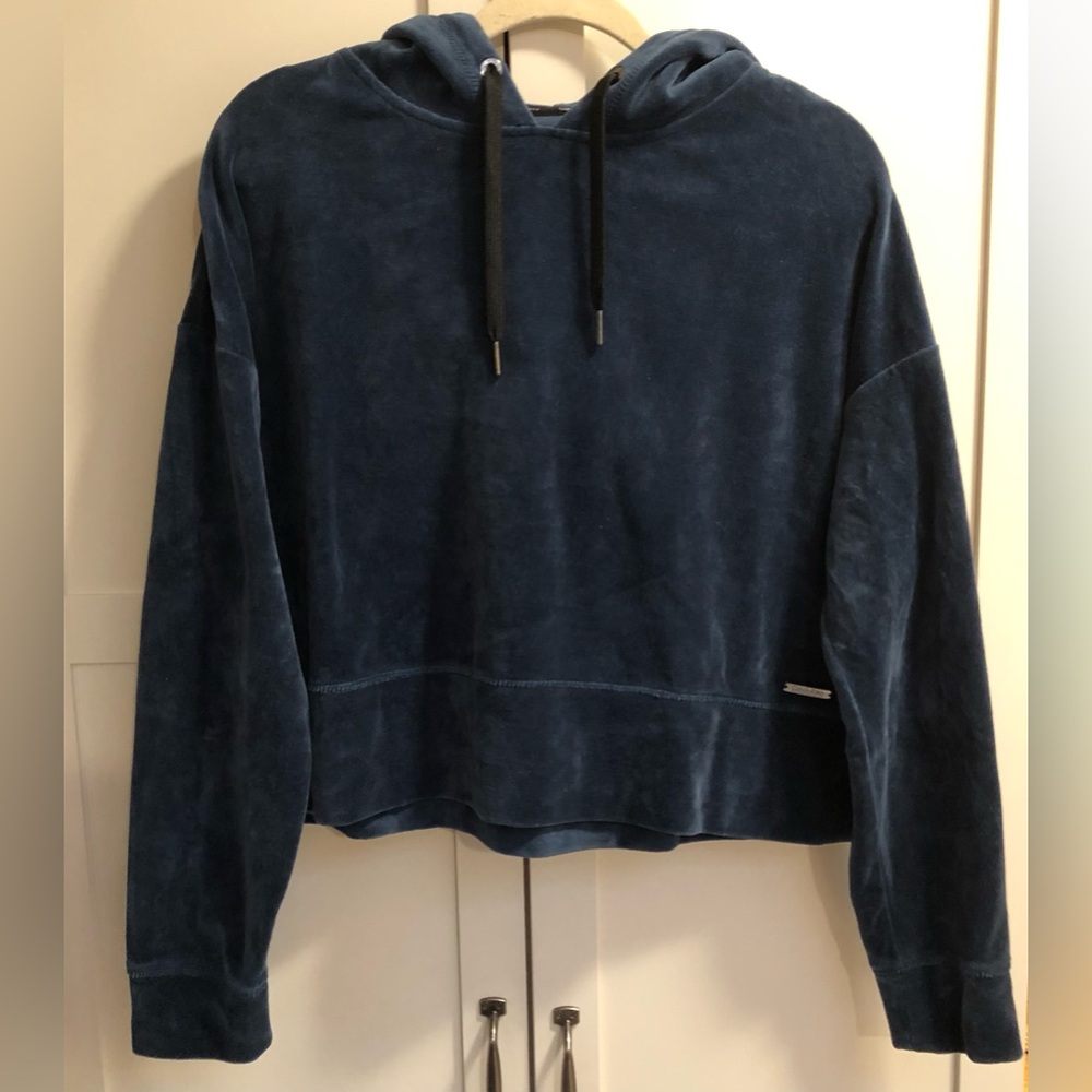 Calvin Klein Hooded Velvet Sweatshirt Top EUC